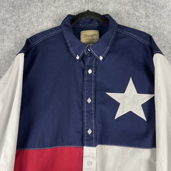 Wrangler Western Shirt Mens 3XL Button Down Texas Flag Embroidery Cowboy Rodeo - Picture 2 of 11